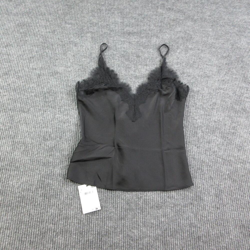 MNG Camisole Womens M Black Satin Lace Trim Adjustable Strap Lightly Lined NWT